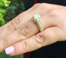 Load image into Gallery viewer, Large Heavy Women's 14k solid yellow gold princess cut forever one moissanite and natural diamond engagement ring Bridal Wedding 2.70ct