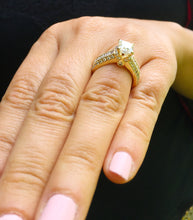 Load image into Gallery viewer, Women's 14k solid yellow gold princess and round cut natural diamond engagement ring deco, wedding, anniversary, propose, deco prong 2.00ct