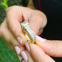Load image into Gallery viewer, Large Heavy Women's 14k solid yellow gold princess cut forever one moissanite and natural diamond engagement ring Bridal Wedding 2.70ct