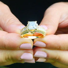 Load image into Gallery viewer, Large Heavy Women's 14k solid yellow gold princess cut forever one moissanite and natural diamond engagement ring Bridal Wedding 2.70ct