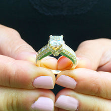 Load image into Gallery viewer, Large Heavy Women's 14k solid yellow gold princess cut forever one moissanite and natural diamond engagement ring Bridal Wedding 2.70ct