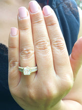 Load image into Gallery viewer, Large Heavy Women's 14k solid yellow gold princess cut forever one moissanite and natural diamond engagement ring Bridal Wedding 2.00ct