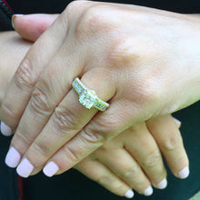 Load image into Gallery viewer, Large Heavy Women's 14k solid yellow gold princess cut forever one moissanite and natural diamond engagement ring Bridal Wedding 2.70ct