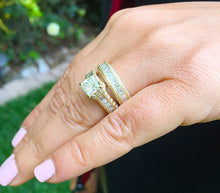 Load image into Gallery viewer, Large Heavy Women's 14k solid yellow gold princess cut natural diamond engagement ring and band Bridal Wedding 3.00ct