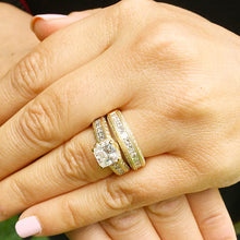 Load image into Gallery viewer, Large Heavy Women's 14k solid yellow gold princess cut natural diamond engagement ring and band Bridal Wedding 3.00ct