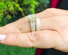 Load image into Gallery viewer, GIA/IGI Certified 14k Solid Yellow Gold Princess And Round Cut Diamond Engagement Ring And Band Bridal Wedding Set 3.20ct F-VS2