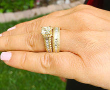 Load image into Gallery viewer, Large Heavy Women's 14k solid yellow gold princess cut natural diamond engagement ring and band Bridal Wedding 3.00ct