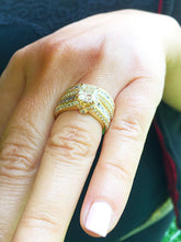 Load image into Gallery viewer, Large Heavy Women's 14k solid yellow gold princess cut natural diamond engagement ring and band Bridal Wedding 3.00ct