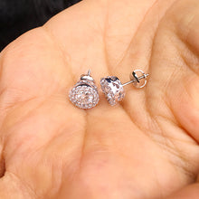 Load image into Gallery viewer, stunning 14k solid white gold 1.40ctw forever one round cut diamonds studs earrings screw backs prong set bridal wedding anniversary gift