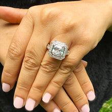 Load image into Gallery viewer, Women's 14k Solid and Heavy White Gold Asscher Cut Forever One Moissanite and Round Cut Natural Diamonds Bezel Engagement Ring 4.60ctw