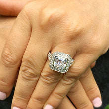 Load image into Gallery viewer, Women's 14k Solid and Heavy White Gold Asscher Cut Forever One Moissanite and Round Cut Natural Diamonds Bezel Engagement Ring 4.60ctw