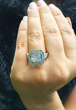 Load image into Gallery viewer, Huge Women's 14k Solid and Heavy White Gold Asscher Cut Moissanite and Round Cut Natural Diamonds Bezel Engagement Ring 4.60ctw