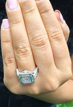 Load image into Gallery viewer, Huge Women's 14k Solid and Heavy White Gold Asscher Cut Moissanite and Round Cut Natural Diamonds Bezel Engagement Ring 4.60ctw