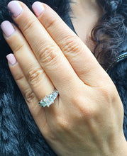 Load image into Gallery viewer, Women's 1.40 carat set in 14k solid white gold emerald cut diamond engagement ring three stone style, bridal, wedding, anniversry