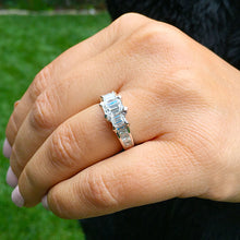 Load image into Gallery viewer, GIA/IGI Certified 14k Solid White Gold Emerald, Princess And Baguettes Cut Diamond Engagement Ring Prong Set Bridal Wedding 2.50ct F-VS2