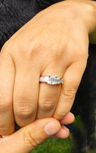 Load image into Gallery viewer, Women's 1.40 carat set in 14k solid white gold emerald cut diamond engagement ring three stone style, bridal, wedding, anniversry