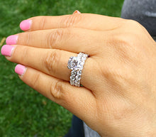 Load image into Gallery viewer, GIA/IGI Certified 14k White Gold Round Cut Diamond Engagement Ring And Band Eternity Bridal Wedding Set 6.00ctw F-VS2