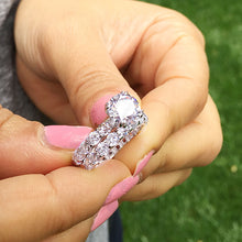 Load image into Gallery viewer, GIA/IGI Certified 14k White Gold Round Cut Diamond Engagement Ring And Band Eternity Bridal Wedding Set 6.00ctw F-VS2