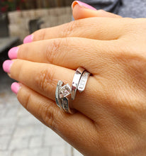 Load image into Gallery viewer, 14k white gold princess cut diamond engagement ring and band tension set Bridal Wedding Anniversary Halo Natural Diamonds 1.50ctw