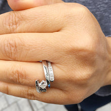 Load image into Gallery viewer, 14k white gold princess cut diamond engagement ring and band tension set Bridal Wedding Anniversary Halo Natural Diamonds 1.50ctw