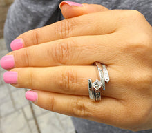 Load image into Gallery viewer, GIA/IGI Certified 14k Solid And Heavy White Gold Princess Cut Diamond Engagement Ring And Bands Tension Set 1.50ctw F-VS2