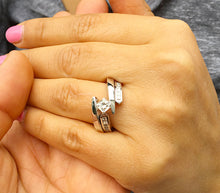 Load image into Gallery viewer, GIA/IGI Certified 14k Solid And Heavy White Gold Princess Cut Diamond Engagement Ring And Bands Tension Set 1.50ctw F-VS2