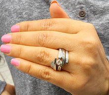 Load image into Gallery viewer, GIA/IGI Certified 14k Solid And Heavy White Gold Princess Cut Diamond Engagement Ring And Two Bands Tension Set 2.00ctw F-VS2