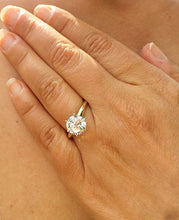 Load image into Gallery viewer, Large 14k solid yellow gold round cut forever one moissanite engagement ring solitaire, bridal set, wedding, anniversary 3.00ctw