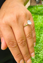 Load image into Gallery viewer, Large Four Carat set in 14k solid yellow gold round cut moissanite engagement ring solitaire, bridal set, wedding, anniversary