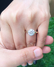 Load image into Gallery viewer, Large Four Carat set in 14k solid yellow gold round cut moissanite engagement ring solitaire, bridal set, wedding, anniversary