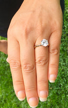 Load image into Gallery viewer, Large Four Carat set in 14k solid yellow gold round cut forever one moissanite engagement ring solitaire, bridal set, wedding, anniversary
