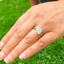 Load image into Gallery viewer, Large Four Carat set in 14k solid yellow gold round cut moissanite engagement ring solitaire, bridal set, wedding, anniversary