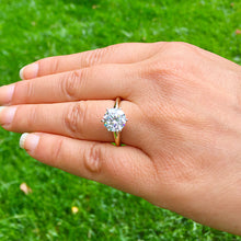 Load image into Gallery viewer, Large Four Carat set in 14k solid yellow gold round cut forever one moissanite engagement ring solitaire, bridal set, wedding, anniversary
