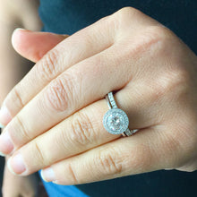 Load image into Gallery viewer, GIA/IGI Certified 14k Solid White Gold Round Cut Diamond Engagement Ring And Band Set Besel Set Halo 1.80ctw