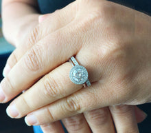 Load image into Gallery viewer, Women's Stunning 14k solid white gold round and Round cut diamond engagement ring halo natural diamonds 1.60ctw