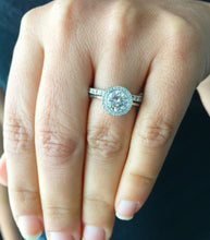 Load image into Gallery viewer, GIA/IGI Certified 14k Solid White Gold Round Cut Diamond Engagement Ring And Band Set Besel Set Halo 1.80ctw