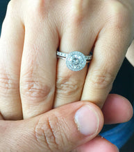 Load image into Gallery viewer, Women's 14k solid white gold Round cut forever one moissanite and natural round cut diamond engagement ring Bridal Wedding Halo 1.80ctw