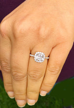 Load image into Gallery viewer, Women's 14k solid white gold cushion cut forever one moissanite and natural round cut diamond engagement ring Bridal Wedding Halo 1.80ctw