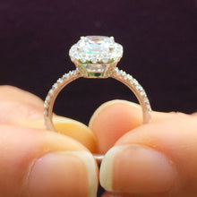 Load image into Gallery viewer, Women's 14k solid white gold cushion cut forever one moissanite and natural round cut diamond engagement ring Bridal Wedding Halo 1.80ctw