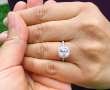 Load image into Gallery viewer, Women's 14k solid white gold cushion cut forever one moissanite and natural round cut diamond engagement ring Bridal Wedding Halo 1.80ctw