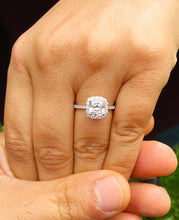 Load image into Gallery viewer, Women's 14k solid white gold cushion cut forever one moissanite and natural round cut diamond engagement ring Bridal Wedding Halo 1.80ctw