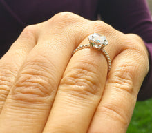 Load image into Gallery viewer, Women's 14k solid white gold cushion cut forever one moissanite and natural round cut diamond engagement ring Bridal Wedding Halo 1.80ctw