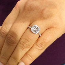 Load image into Gallery viewer, Women's 14k solid white gold cushion cut forever one moissanite and natural round cut diamond engagement ring Bridal Wedding Halo 1.80ctw