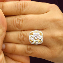 Load image into Gallery viewer, Huge Women's 14k solid white gold cushion cut forever one moissanite and natural diamond engagement ring Bridal Wedding Halo 6.50ctw