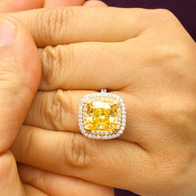 Load image into Gallery viewer, Huge Women's 14k solid white and yellow gold cushion cut yellow citrine and natural diamond engagement ring Bridal Wedding Halo 4.20ctw