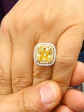 Load image into Gallery viewer, Huge Women's 14k solid white and yellow gold cushion cut yellow citrine and natural diamond engagement ring Bridal Wedding Halo 4.20ctw