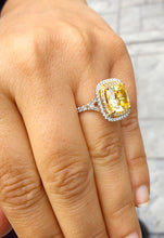 Load image into Gallery viewer, Huge Women's 14k solid white and yellow gold cushion cut yellow citrine and natural diamond engagement ring Bridal Wedding Halo 4.20ctw