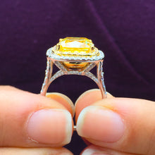 Load image into Gallery viewer, Huge Women's 14k solid white and yellow gold cushion cut yellow citrine and natural diamond engagement ring Bridal Wedding Halo 4.20ctw