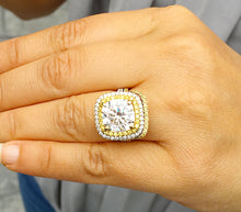 Load image into Gallery viewer, Huge Women's 14k solid white gold cushion cut moissanite and natural diamond engagement ring and Band Bridal Wedding Halo 7.10ct