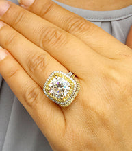 Load image into Gallery viewer, Huge Women's 14k solid white gold cushion cut moissanite and natural diamond engagement ring and Band Bridal Wedding Halo 7.10ct